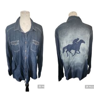 Custom Racehorse bleached snap button jean shirt
